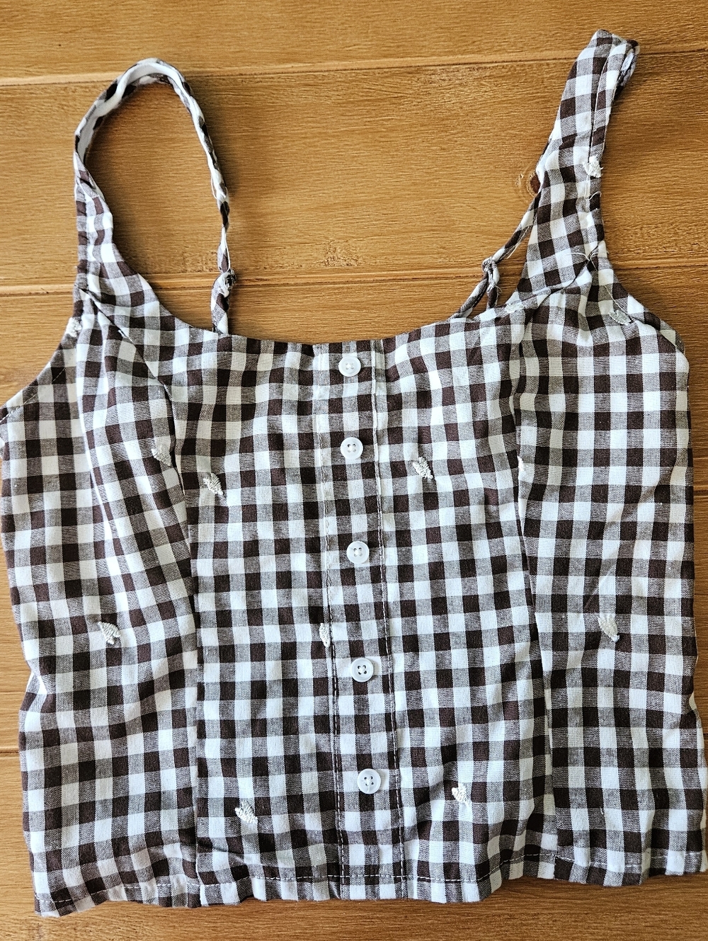 Lotus & Lavender Junior's Brown Gingham Top Adjustable Strap Smocked Back Size S